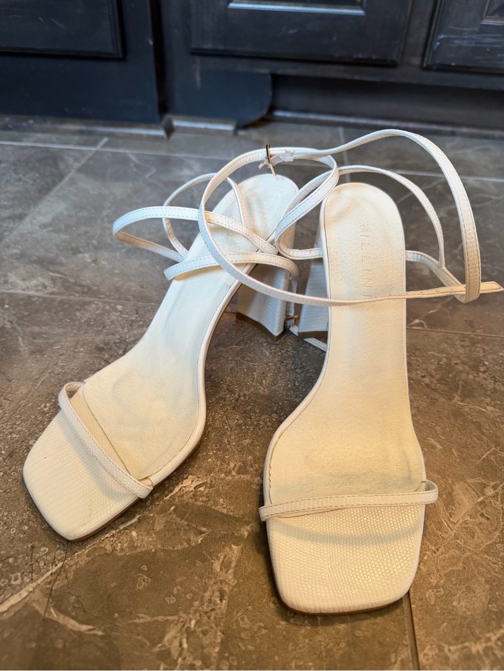 Billini Cream Strappy Square Toe Block Heels